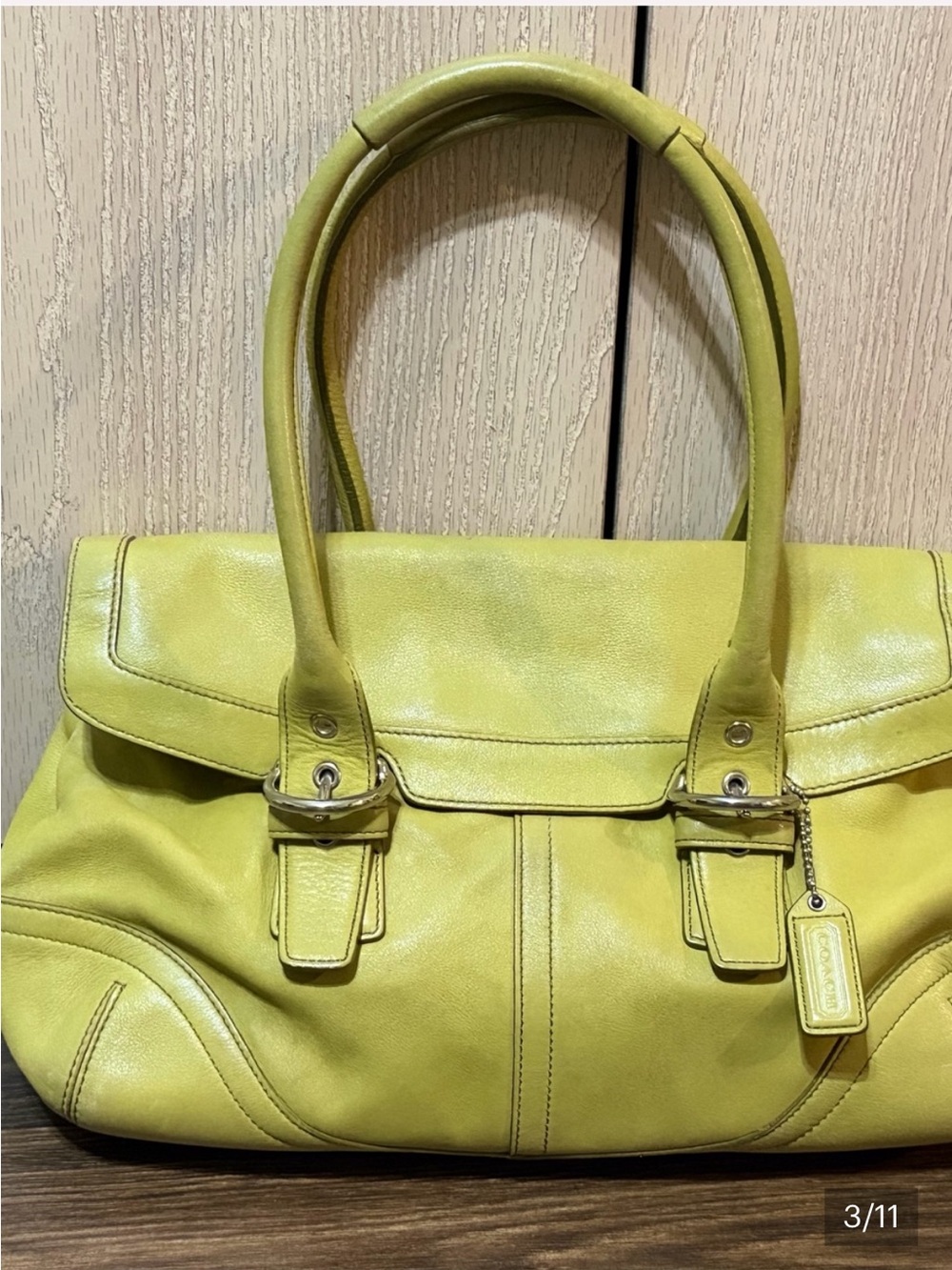 Coach Citrus Yellow Leather Shoulder Bag - Picture 4 of 12